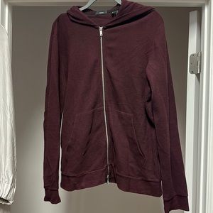 Theory brand - Maroon colored full-zip sweater with hood.